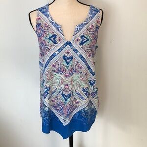 Coral Bay blue sleeveless handkerchief style top SZ S